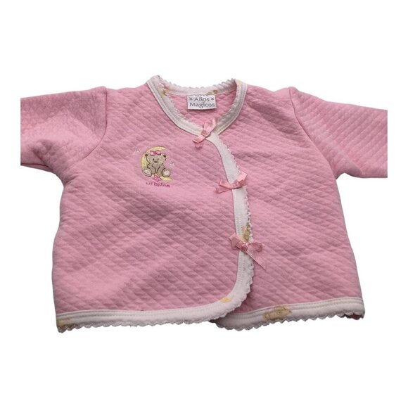 Lot of 3 Baby Girl Size 0-6M Pink & White Bear Jacket Stripe Shirt Pants - Picture 6 of 13